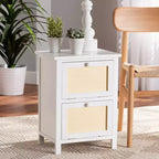 Table de chevet Sariah en rotin blanc à 2 portes - Baxton Studio