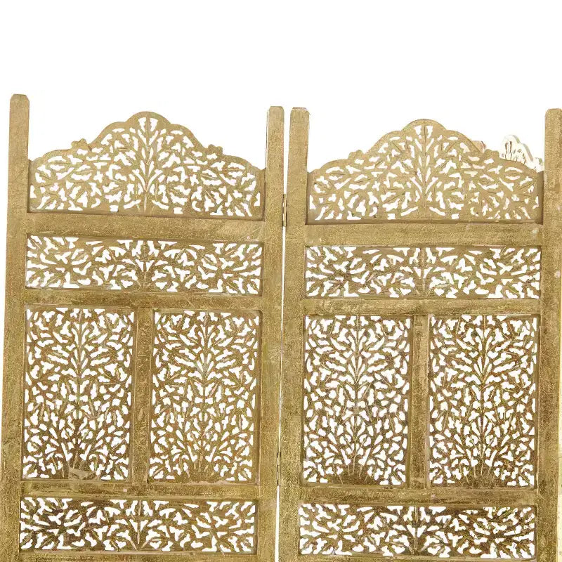 Paravent Traditionnel Olivia & May en Bois Sculpté Complexe Doré
