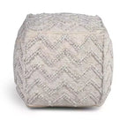 Pouf tissé à la main Kenzari Square Zigzag Ivoire - Steve Silver Co.