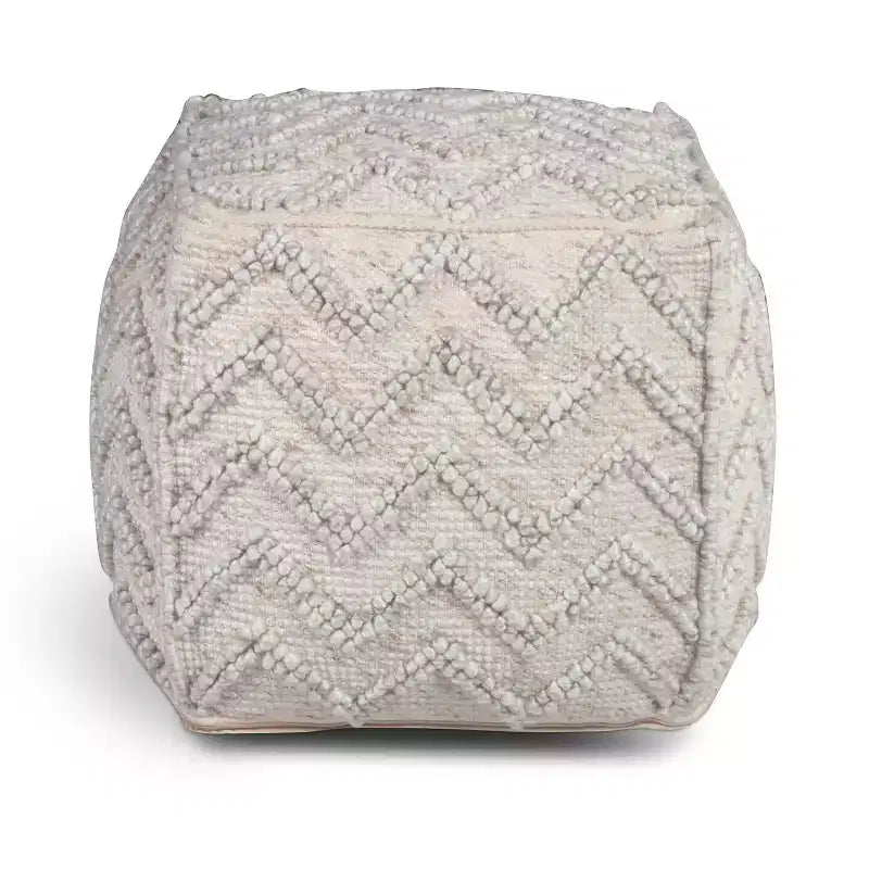 Pouf tissé à la main Kenzari Square Zigzag Ivoire - Steve Silver Co.