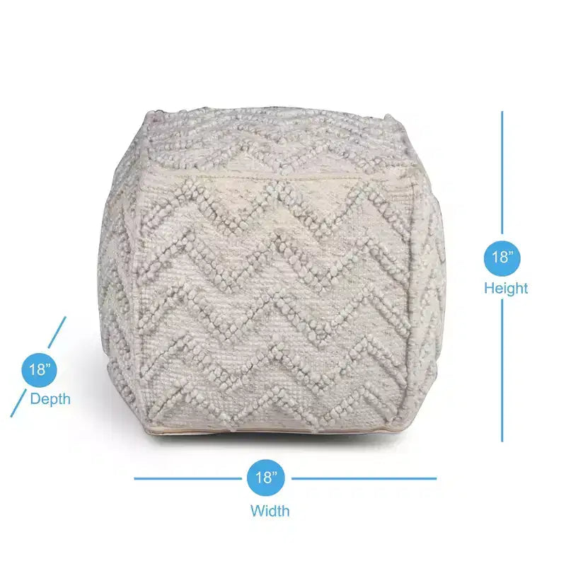 Pouf tissé à la main Kenzari Square Zigzag Ivoire - Steve Silver Co.