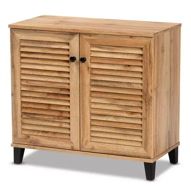 Coolidge Wood 2 Door Storage Cabinet Oak Brown - Baxton Studio: Nautical Style, 4 Fixed Shelves, Wood Frame