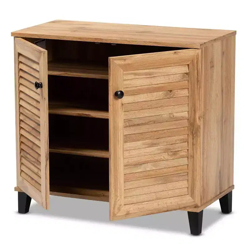 Coolidge Wood, meuble de rangement 2 portes, chêne brun - Baxton Studio : Style nautique, 4 étagères fixes, cadre en bois