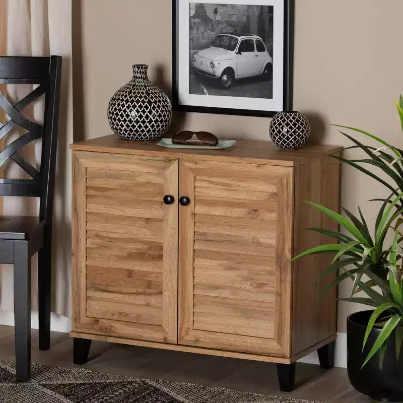 Coolidge Wood, meuble de rangement 2 portes, chêne brun - Baxton Studio : Style nautique, 4 étagères fixes, cadre en bois