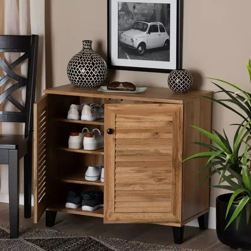 Coolidge Wood, meuble de rangement 2 portes, chêne brun - Baxton Studio : Style nautique, 4 étagères fixes, cadre en bois