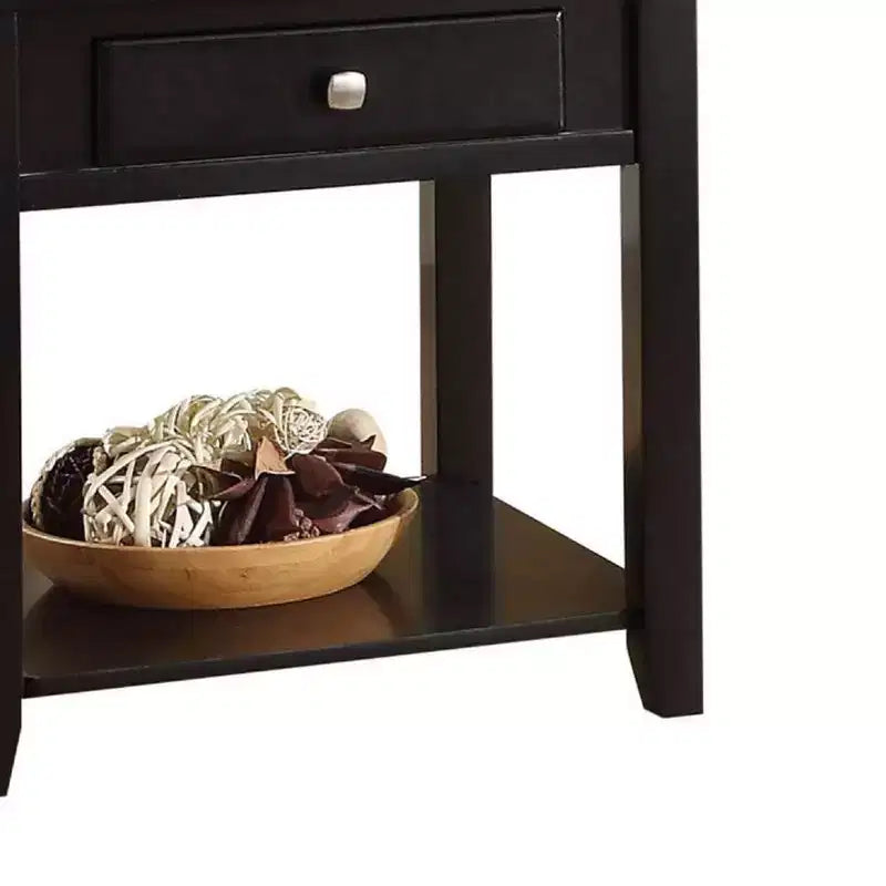 Table d'appoint Malachi 22" noire - Acme Furniture : Dessus relevable, rangement, pieds fuselés, étagère