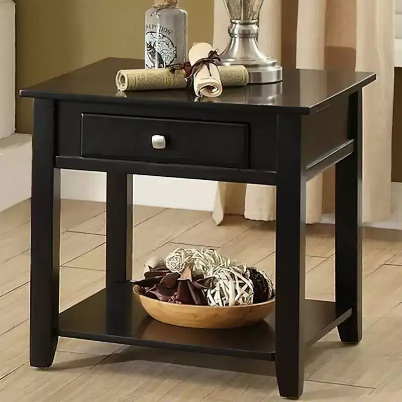 Table d'appoint Malachi 22" noire - Acme Furniture : Dessus relevable, rangement, pieds fuselés, étagère