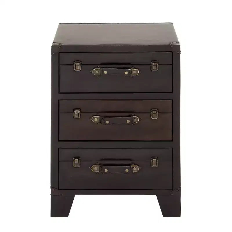 Traditional Wood and Faux Leather Cabinet Dark Brown - Olivia & May