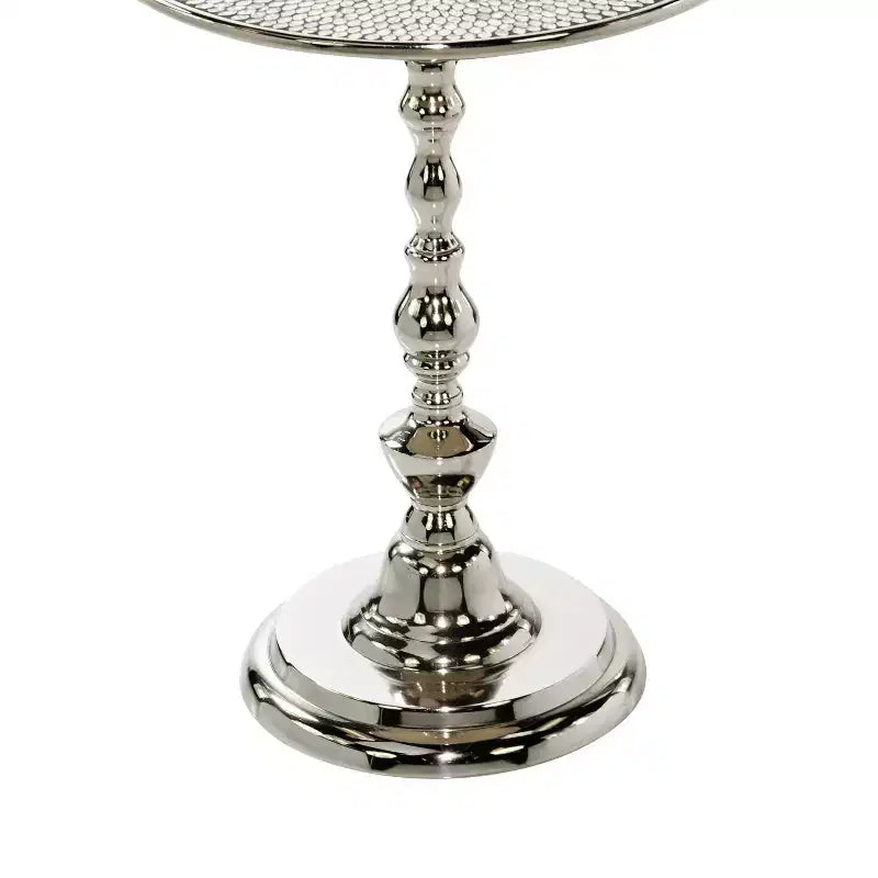 Table piédestal en aluminium Glam Argent - Olivia & May : Rond de luxe, 50,8 cm de hauteur, plateau en métal, 39,6 cm de largeur