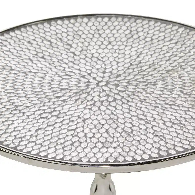 Table piédestal en aluminium Glam Argent - Olivia & May : Rond de luxe, 50,8 cm de hauteur, plateau en métal, 39,6 cm de largeur
