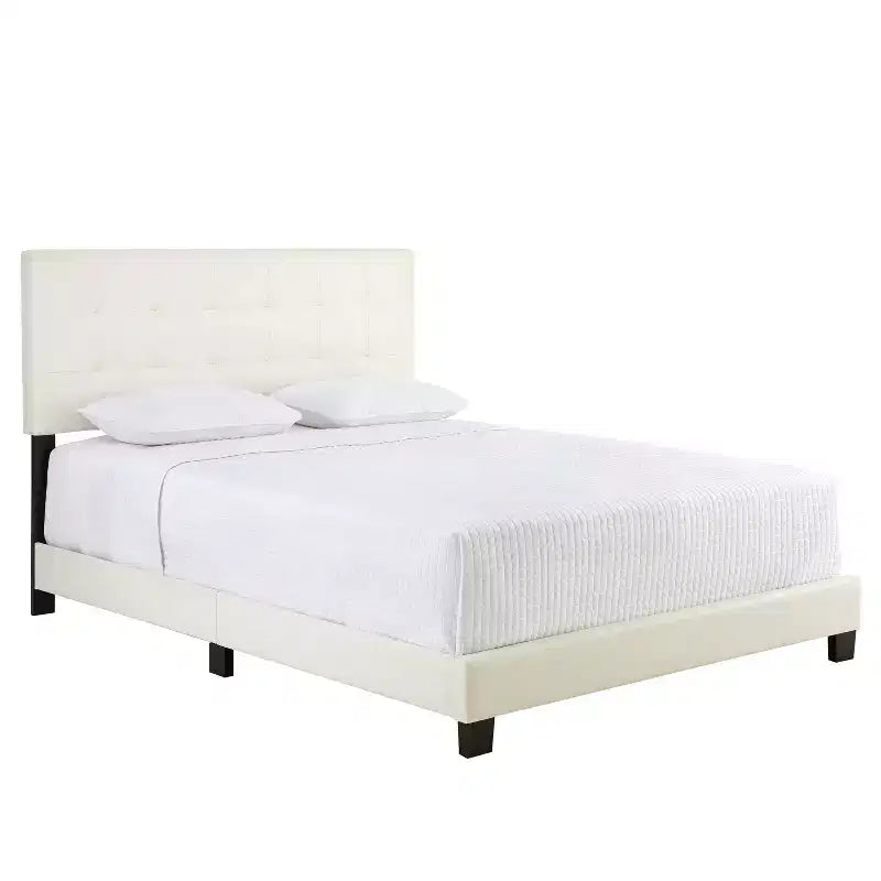 Lit plateforme en similicuir blanc Queen Macie - Eco Dream