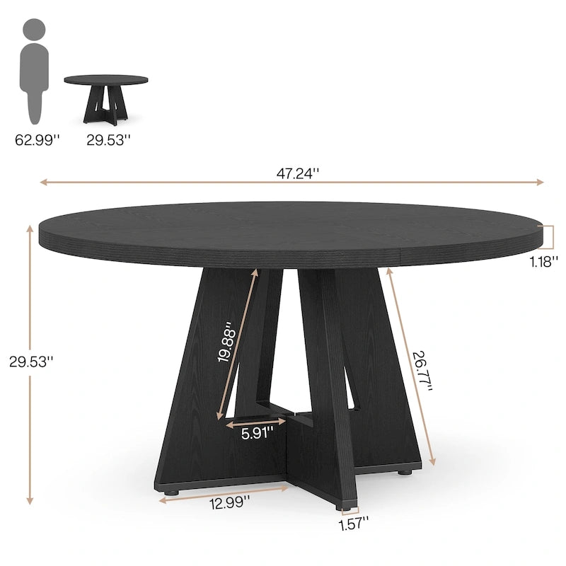 Table à manger ronde de 120 cm pour 4 personnes, table de salle à manger/cuisine/salon en bois style ferme
