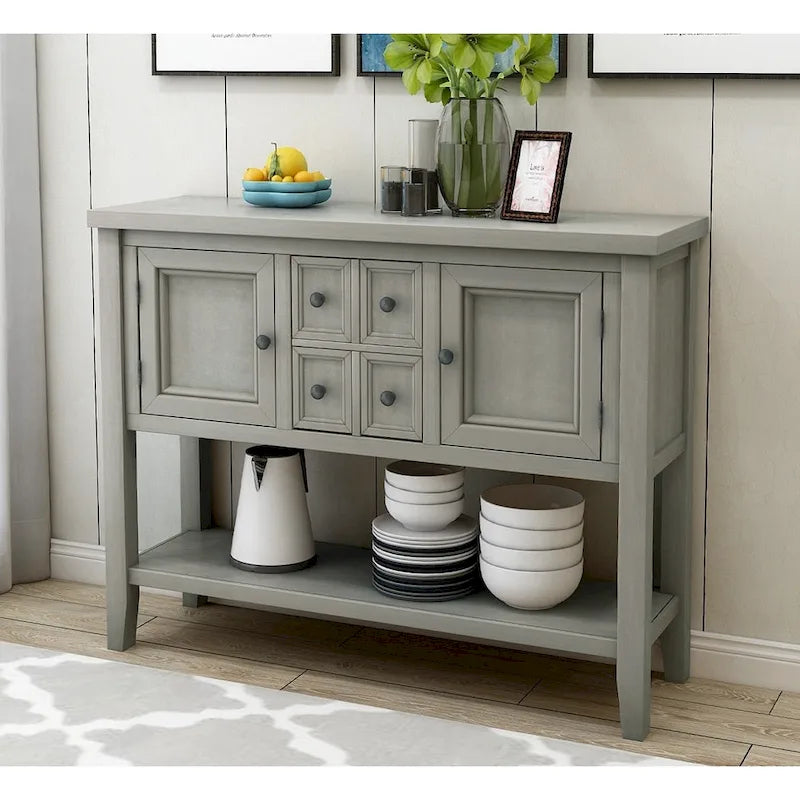 Buffet commode de style rétro en bois avec étagère inférieure, facile à assembler, pour salon, cuisine, entrée
