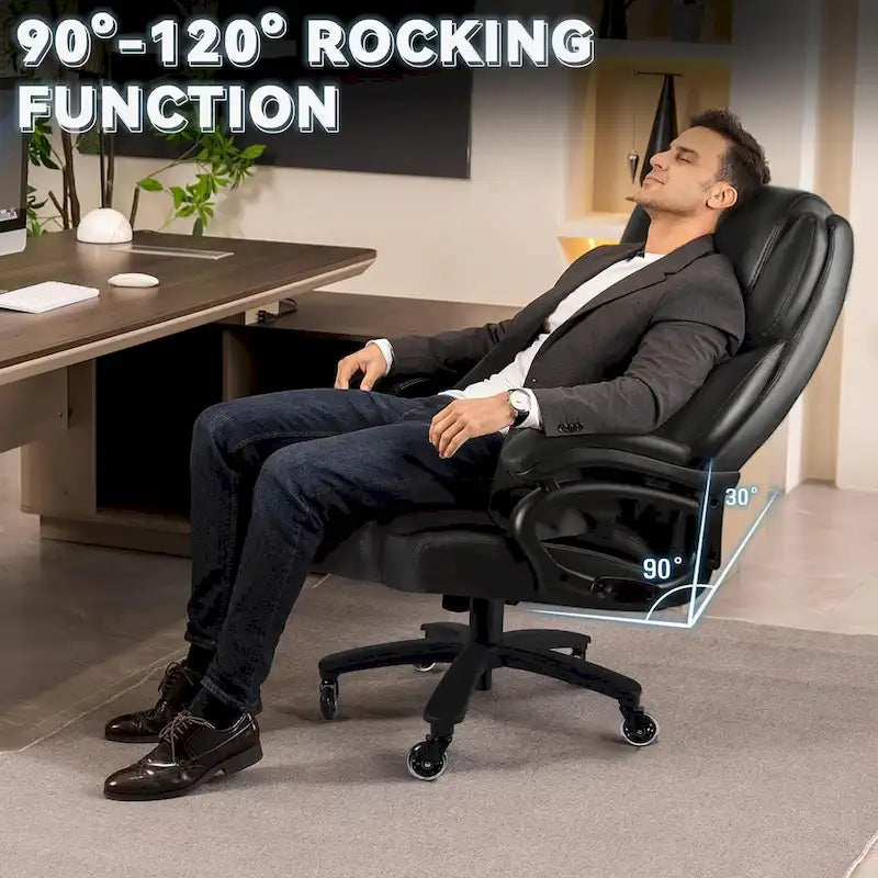 Chaise de bureau de direction Bossin grande taille et forte, 500 lb, avec support lombaire réglable, chaise ergonomique en cuir PU à dossier haut pour ordinateur