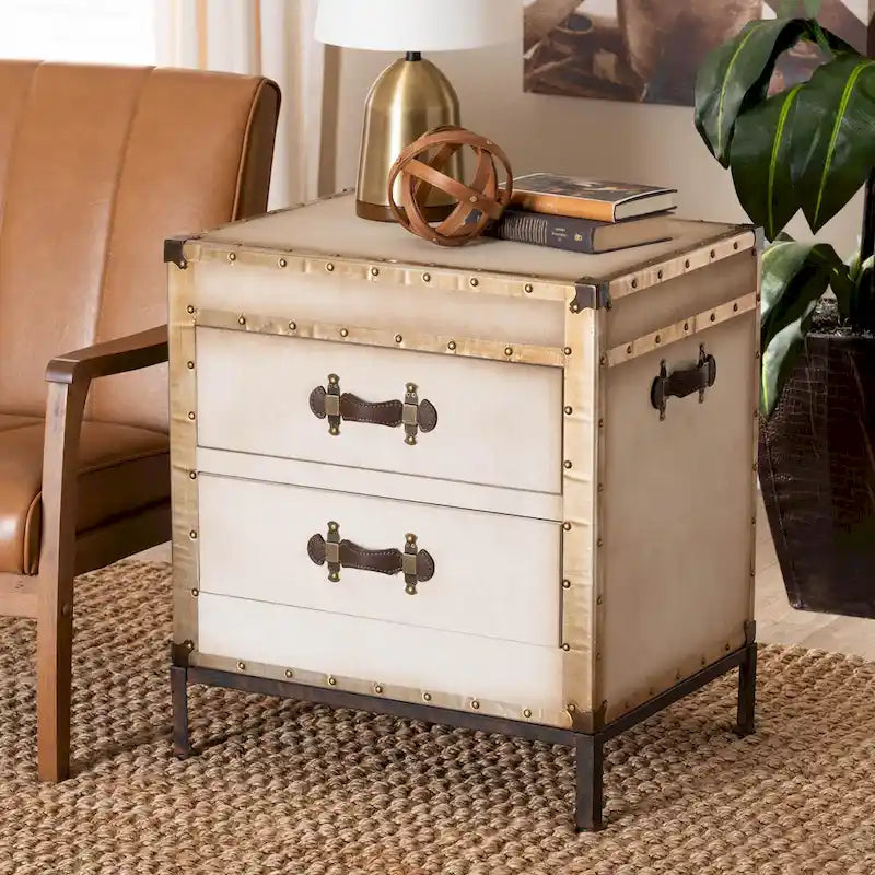 Table d'appoint/Malle de rangement en toile effet vieilli Laura