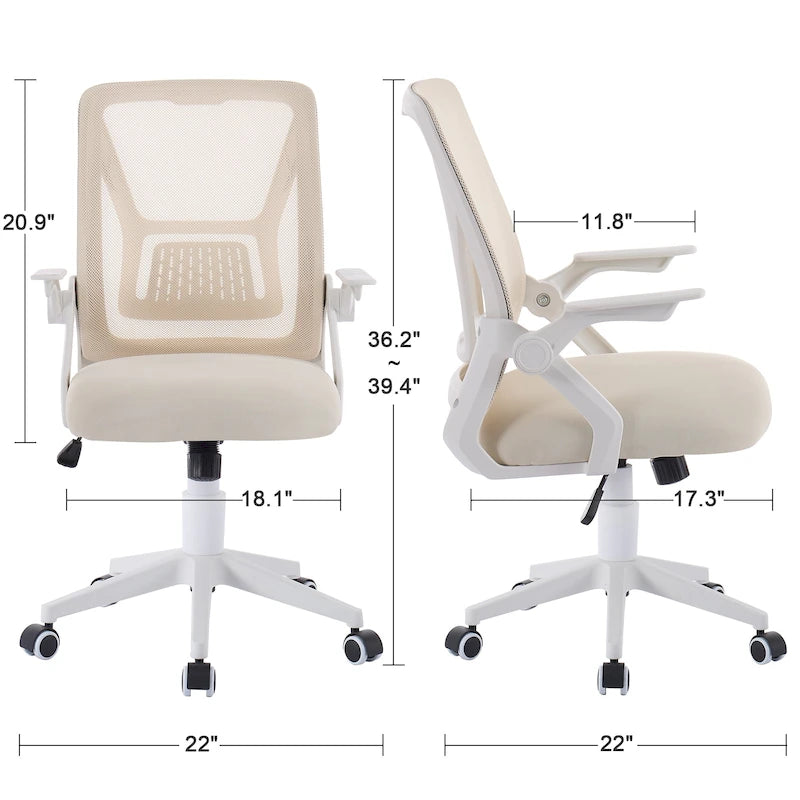 Javlergo Chaise de Bureau Dossier Mi-Hauteur Pivotante avec Support Lombaire, Fauteuil de Bureau Ergonomique en Maille avec Accoudoirs