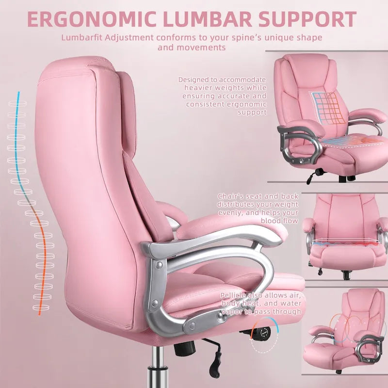 Chaise de bureau de direction Bossin grande taille et forte, 500 lb, avec support lombaire réglable, chaise ergonomique en cuir PU à dossier haut pour ordinateur