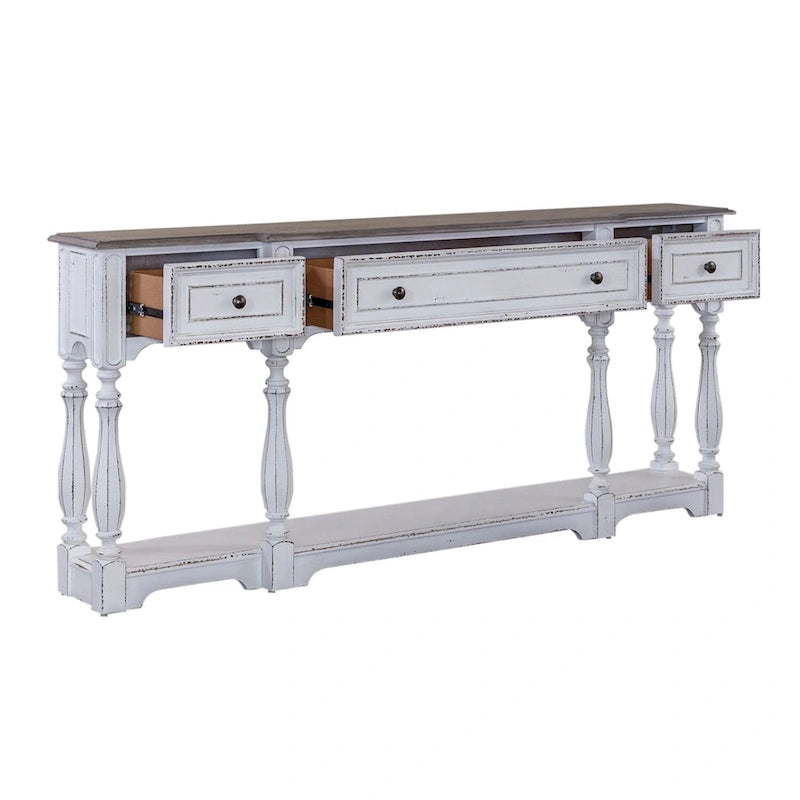 Table console de couloir 183 cm Magnolia Manor Antique White & Weathered Bark