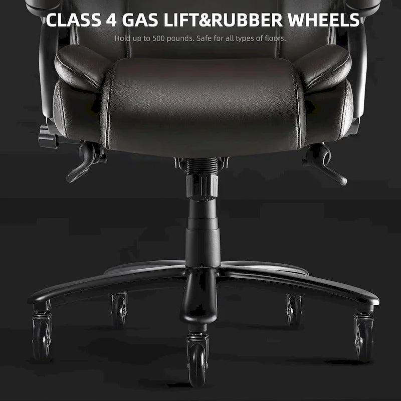 Chaise de bureau de direction Bossin grande taille et forte, 500 lb, avec support lombaire réglable, chaise ergonomique en cuir PU à dossier haut pour ordinateur