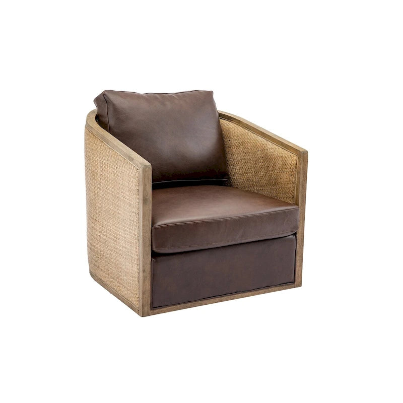 Fauteuil pivotant, fauteuil d'appoint rond confortable, fauteuil club pivotant à 360 degrés, fauteuil de loisirs avec cadre en rotin tressé