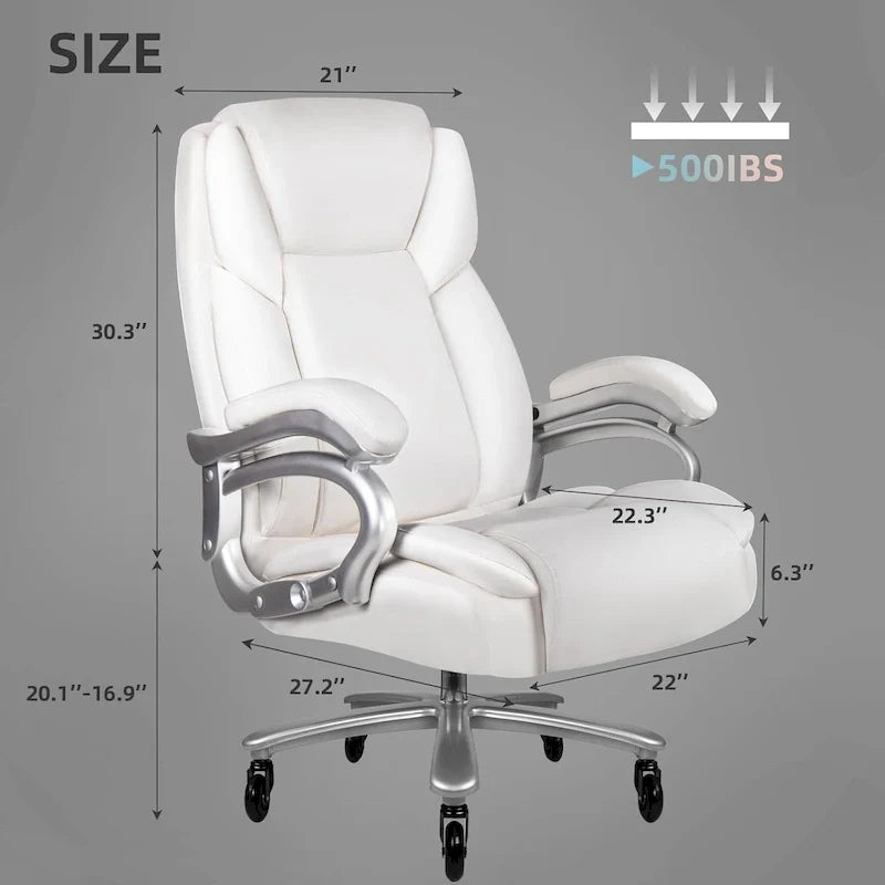 Chaise de bureau de direction Bossin grande taille et forte, 500 lb, avec support lombaire réglable, chaise ergonomique en cuir PU à dossier haut pour ordinateur