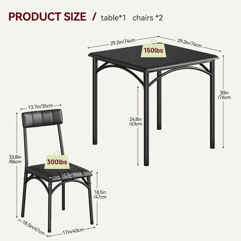 Ensemble table à manger et 2 chaises de cuisine rembourrées