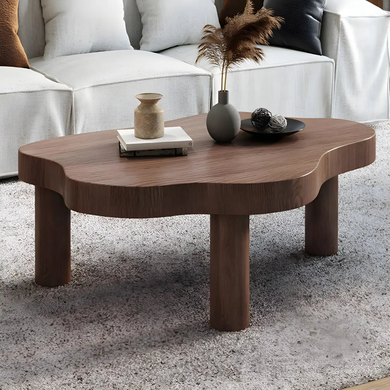 Table basse en pin naturel en forme de nuage à 3 pieds