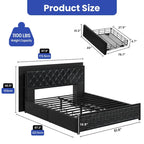 Moasis Lit Double en PU avec LED Cadre de Lit Capitonne Plateforme