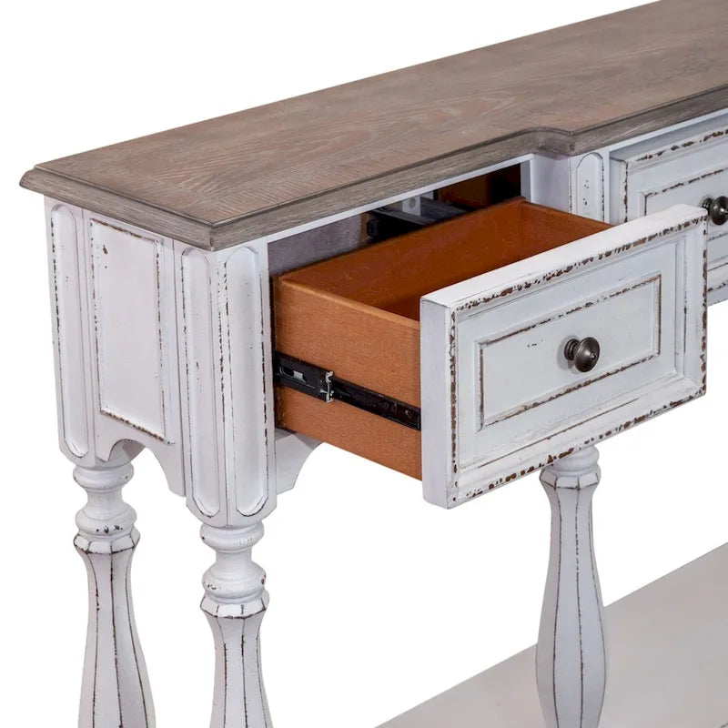 Table console de couloir 183 cm Magnolia Manor Antique White & Weathered Bark