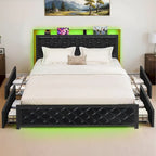 Moasis Lit Double en PU avec LED Cadre de Lit Capitonne Plateforme
