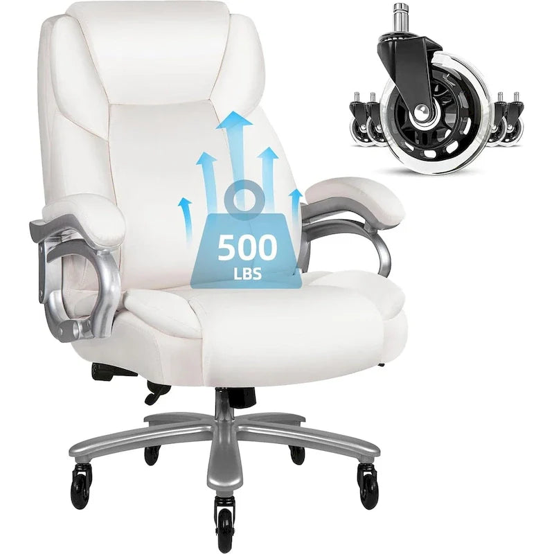 Chaise de bureau de direction Bossin grande taille et forte, 500 lb, avec support lombaire réglable, chaise ergonomique en cuir PU à dossier haut pour ordinateur