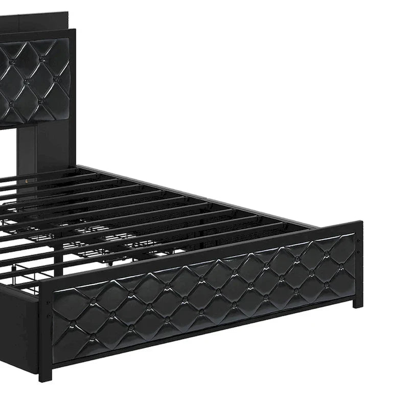 Moasis Lit Double en PU avec LED Cadre de Lit Capitonne Plateforme