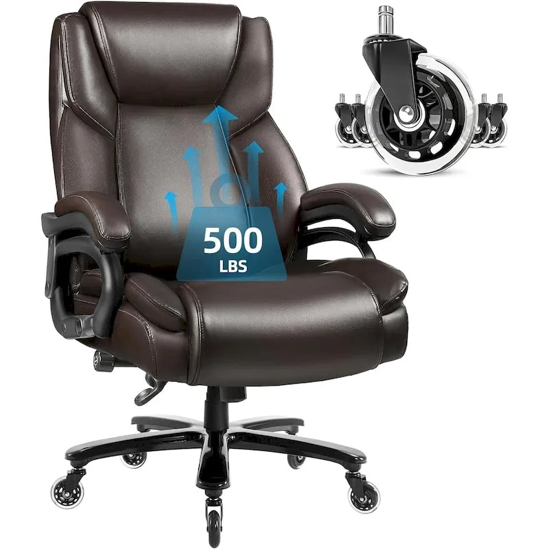 Chaise de bureau de direction Bossin grande taille et forte, 500 lb, avec support lombaire réglable, chaise ergonomique en cuir PU à dossier haut pour ordinateur