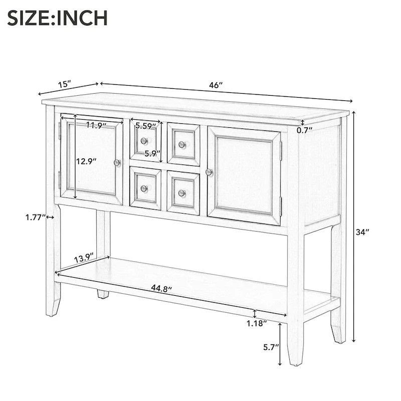 Buffet commode de style rétro en bois avec étagère inférieure, facile à assembler, pour salon, cuisine, entrée