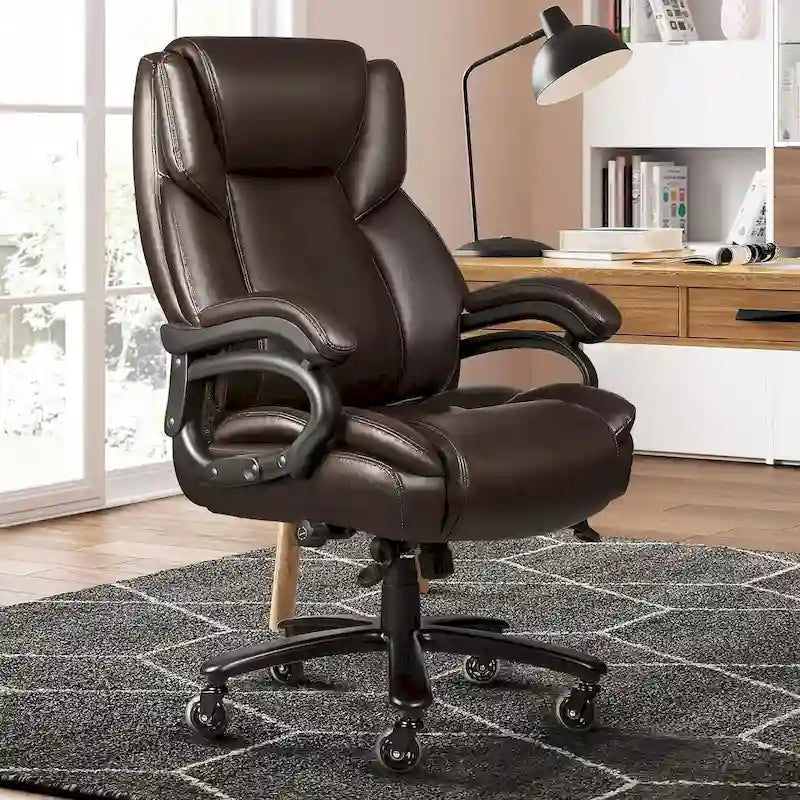 Chaise de bureau de direction Bossin grande taille et forte, 500 lb, avec support lombaire réglable, chaise ergonomique en cuir PU à dossier haut pour ordinateur