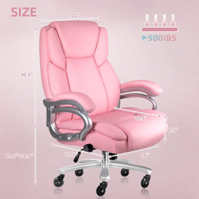 Chaise de bureau de direction Bossin grande taille et forte, 500 lb, avec support lombaire réglable, chaise ergonomique en cuir PU à dossier haut pour ordinateur