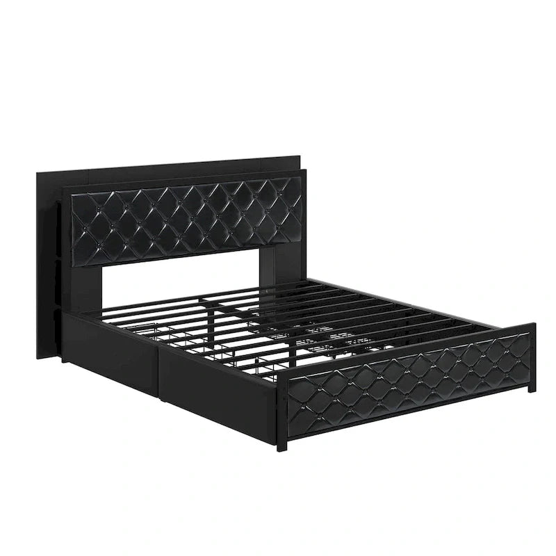 Moasis Lit Double en PU avec LED Cadre de Lit Capitonne Plateforme
