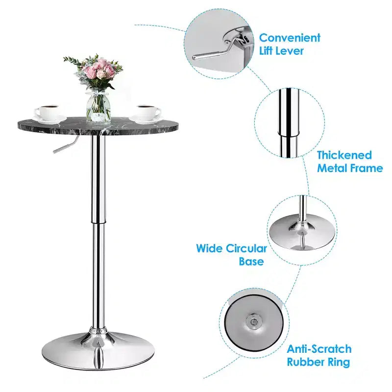Table de bistrot ronde Costway, réglable en hauteur et pivotante à 360°, noire