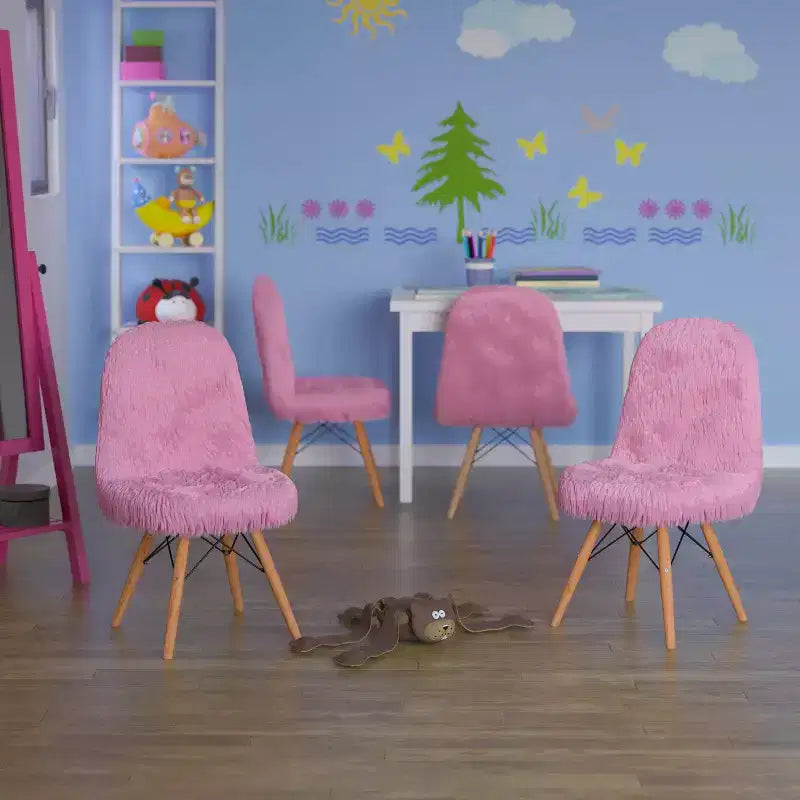 Emma and Oliver 4 Pack Kids Shaggy Dog Accent Chair - Desk Chair - Playroom Chair