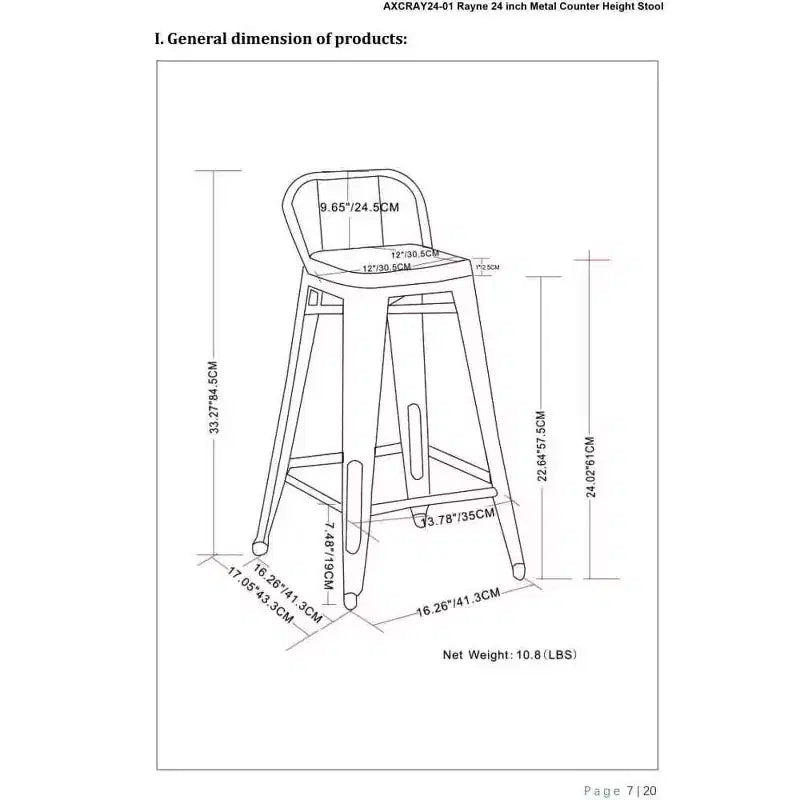 Lot de 4 tabourets de bar à hauteur de comptoir 24 Josephine en métal/bois - WyndenHall