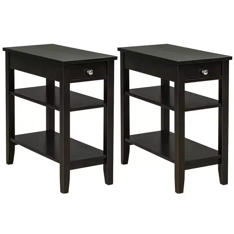Costway Lot de 2 tables d'appoint à 3 niveaux pour canapé, table de chevet avec étagère et tiroir