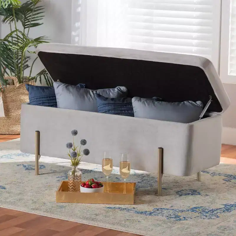 Banc de rangement en métal Rockwell Velvet - Baxton Studio
