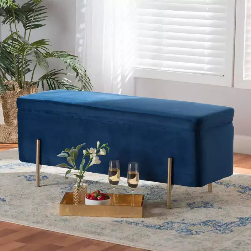 Rockwell Velvet Metal Storage Bench - Baxton Studio
