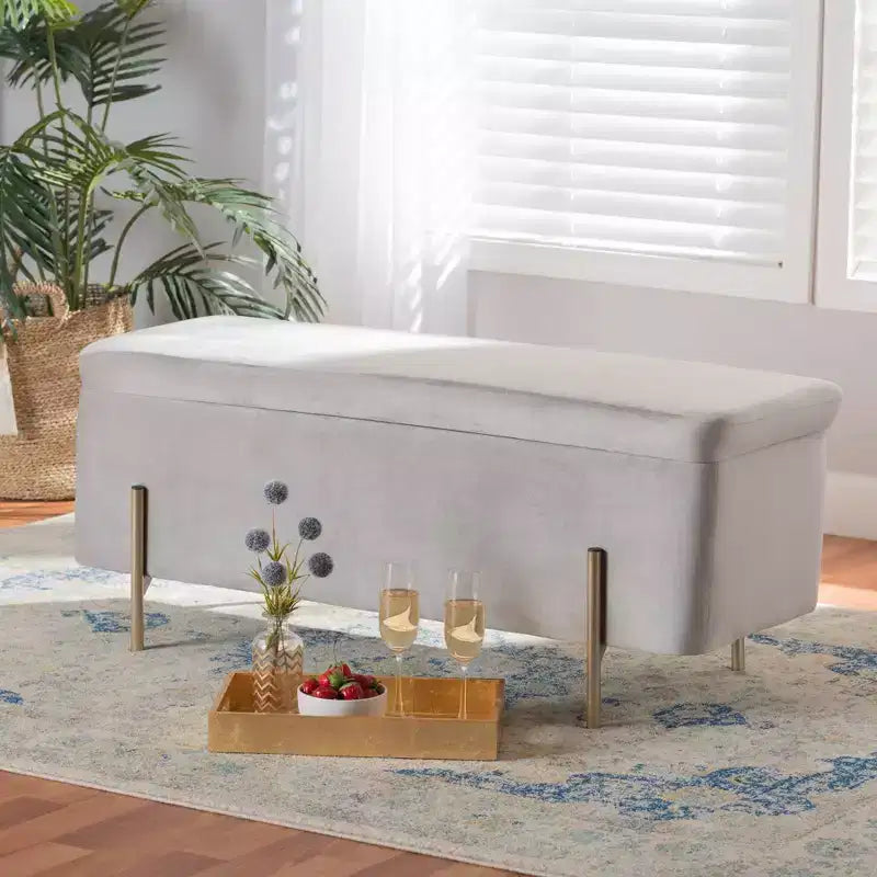 Banc de rangement en métal Rockwell Velvet - Baxton Studio
