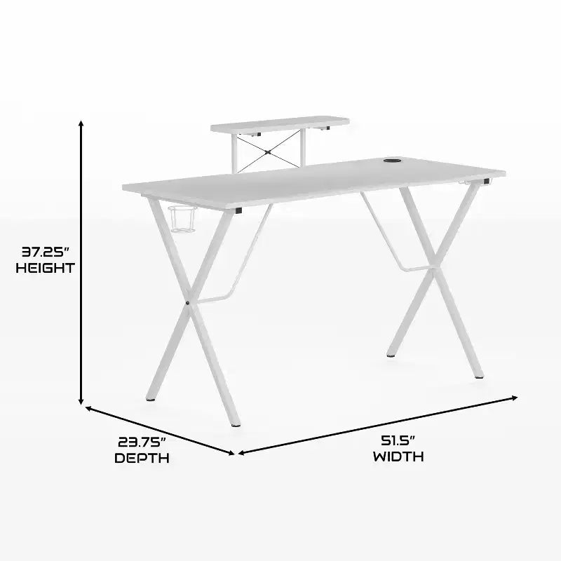 Bureau de jeu BlackArc avec plateau stratifié et cadre en acier - Porte-gobelet détachable, crochet pour casque et support pour smartphone/moniteur