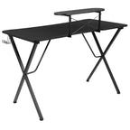 Bureau de jeu BlackArc avec plateau stratifié et cadre en acier - Porte-gobelet détachable, crochet pour casque et support pour smartphone/moniteur