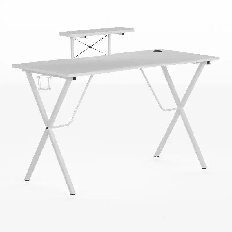 Bureau de jeu BlackArc avec plateau stratifié et cadre en acier - Porte-gobelet détachable, crochet pour casque et support pour smartphone/moniteur