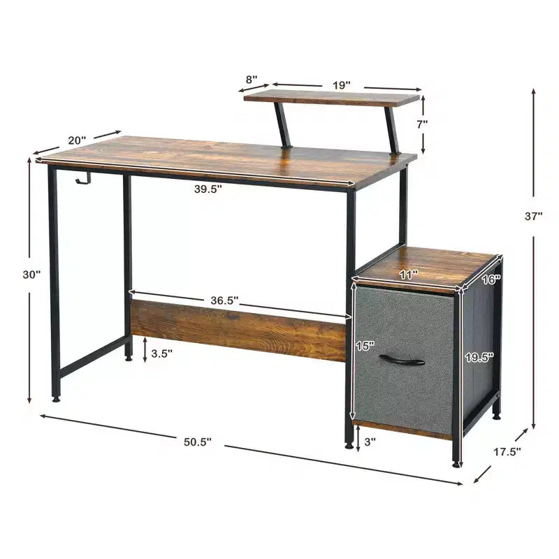 Bureau d'ordinateur Costway avec étagère et casier de rangement mobile pour le bureau à domicile