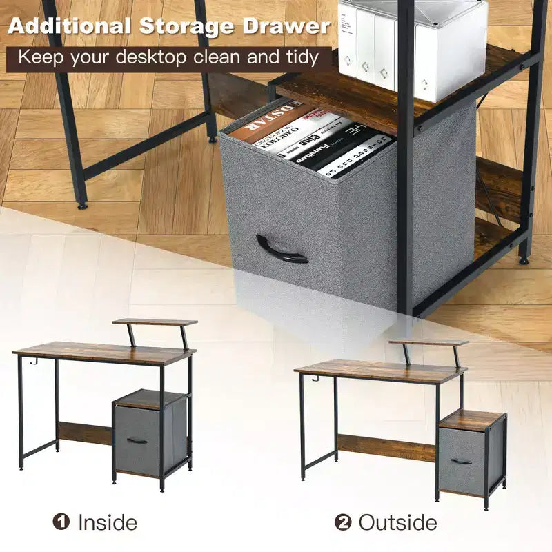 Bureau d'ordinateur Costway avec étagère et casier de rangement mobile pour le bureau à domicile