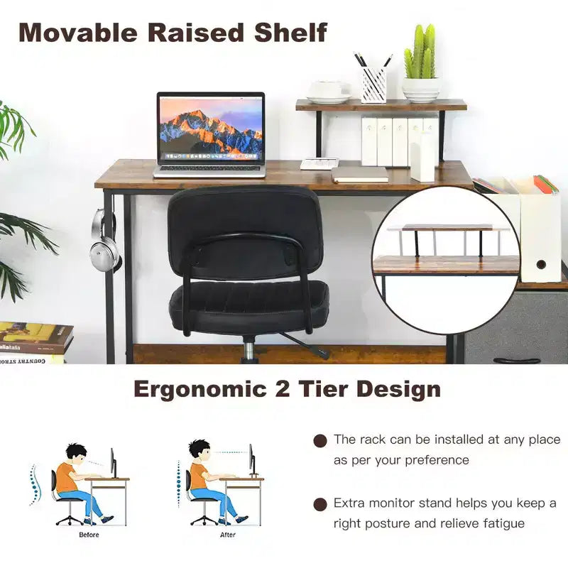 Bureau d'ordinateur Costway avec étagère et casier de rangement mobile pour le bureau à domicile